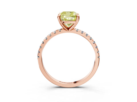 Rose gold Fancy Yellow Cushion Cut Diamond Brilliant Solitaire Ring with Pavé Band and Four-Prong Setting_3