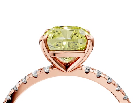Rose gold Fancy Yellow Cushion Cut Diamond Brilliant Solitaire Ring with Pavé Band and Four-Prong Setting_4
