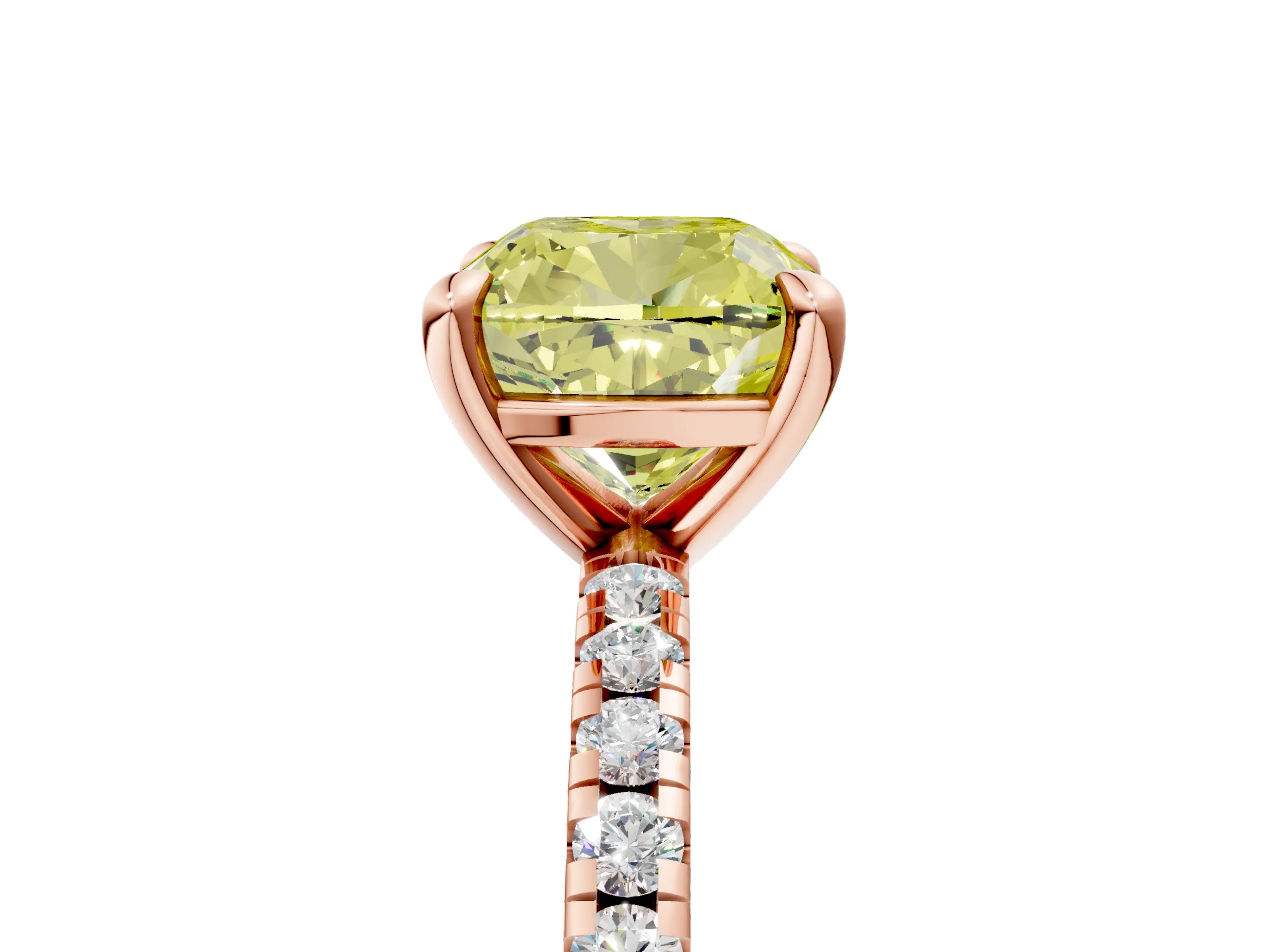 Rose gold Fancy Yellow Cushion Cut Diamond Brilliant Solitaire Ring with Pavé Band and Four-Prong Setting_5
