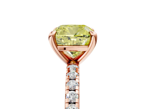 Rose gold Fancy Yellow Cushion Cut Diamond Brilliant Solitaire Ring with Pavé Band and Four-Prong Setting_5