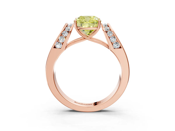 Rose Gold Cushion Cut Channel Set Engagement Ring Setting for Fancy Yellow Center with Wide Band