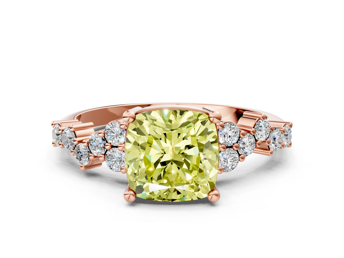 Rose gold Fancy Yellow Cushion Cut Diamond Cluster Pavé Band with Four-Prong Setting_3