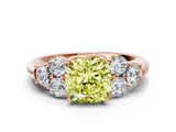 Rose gold Fancy Yellow Cushion  Cut Diamond Cluster Ring with Round Accent Stones and Prong Setting on a Classic Band_48