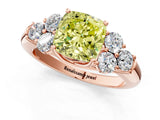Rose gold Fancy Yellow Cushion  Cut Diamond Cluster Ring with Round Accent Stones and Prong Setting on a Classic Band_49