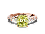 Rose gold Fancy Yellow Cushion Cut Diamond Cluster Side Stone Solitaire Ring with Prong Setting_53