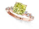 Rose gold Fancy Yellow Cushion Cut Diamond Cluster Side Stone Solitaire Ring with Prong Setting_54