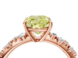Rose gold Fancy Yellow Cushion Cut Diamond Cluster Side Stone Solitaire Ring with Prong Setting_57