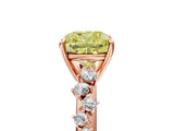 Rose gold Fancy Yellow Cushion Cut Diamond Cluster Side Stone Solitaire Ring with Prong Setting_58