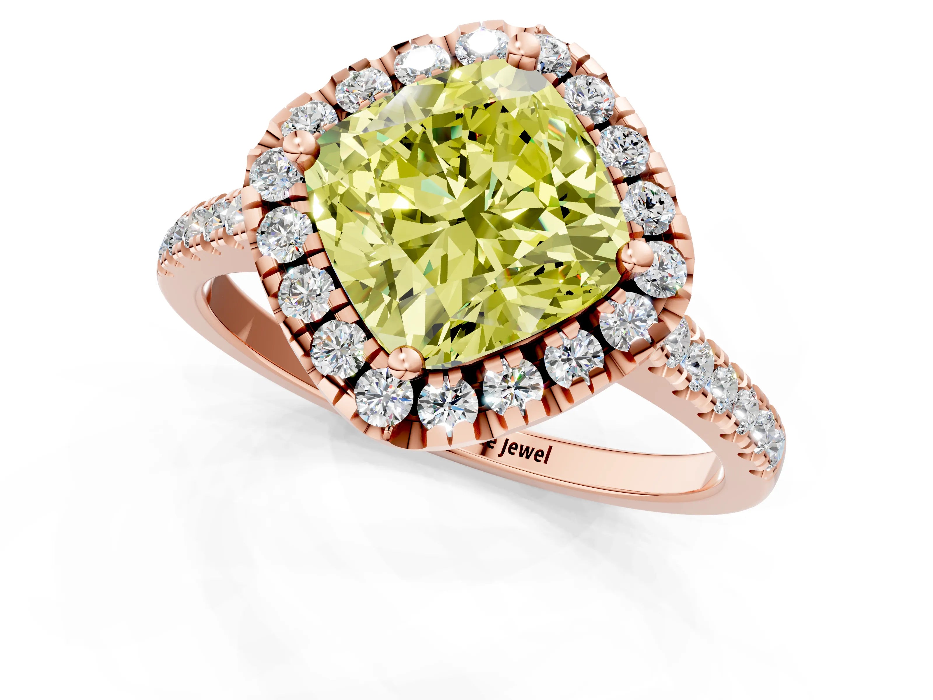 Rose gold Fancy Yellow Cushion Cut Diamond Cushion Halo Ring with Pavé Band_1