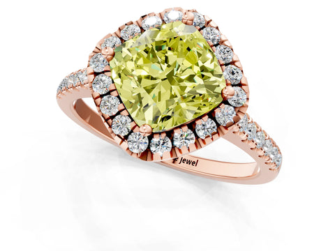 Rose gold Fancy Yellow Cushion Cut Diamond Cushion Halo Ring with Pavé Band_1