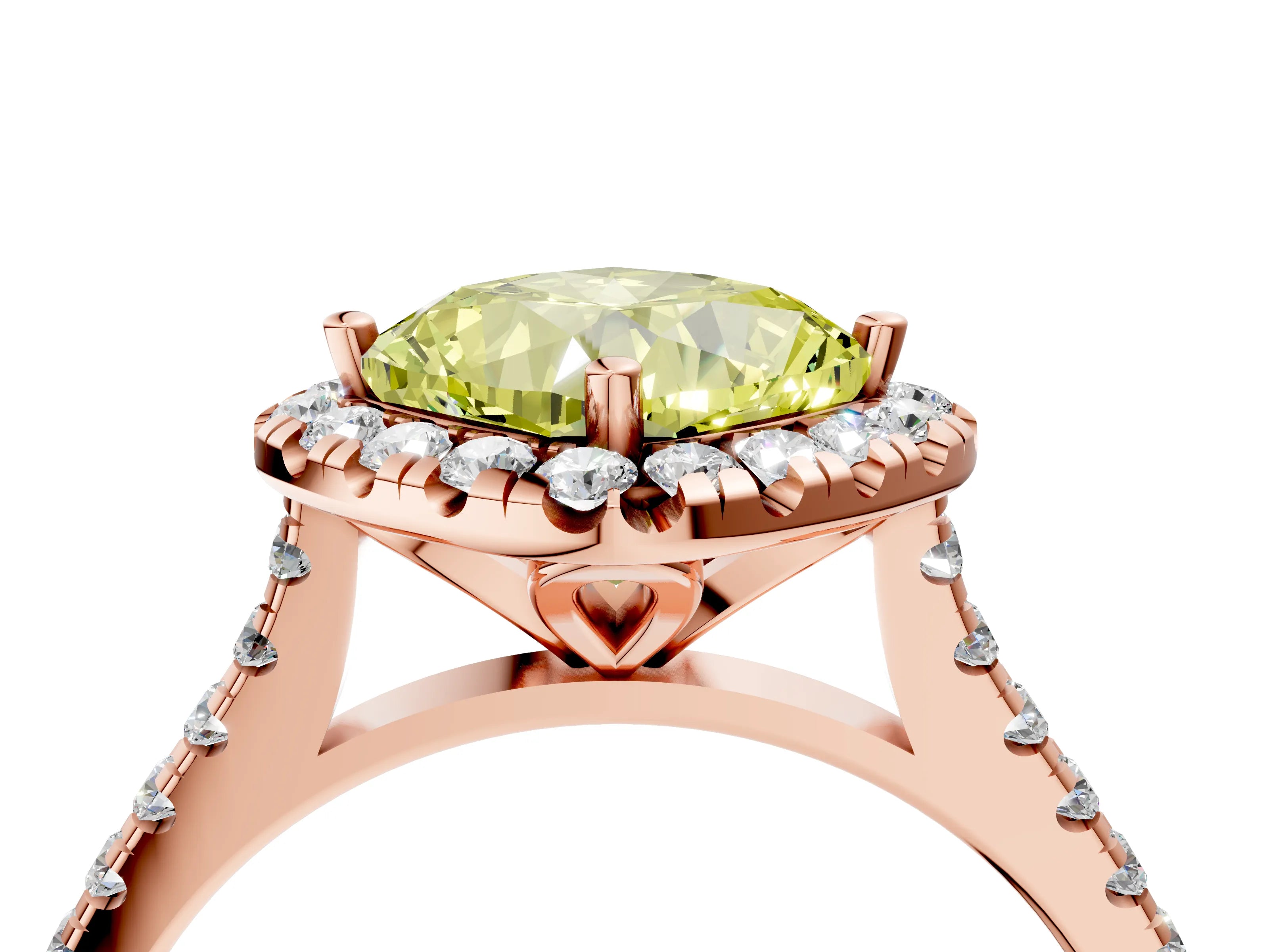 Rose gold Fancy Yellow Cushion Cut Diamond Cushion Halo Ring with Pavé Band_4