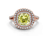 Rose gold Fancy Yellow Cushion Cut Diamond Double Halo Ring with Pavé Band and Prong Setting_74
