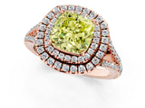 Rose gold Fancy Yellow Cushion Cut Diamond Double Halo Ring with Pavé Band and Prong Setting_75