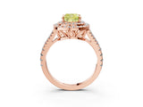 Rose gold Fancy Yellow Cushion Cut Diamond Double Halo Ring with Pavé Band and Prong Setting_77