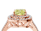 Rose gold Fancy Yellow Cushion Cut Diamond Double Halo Ring with Pavé Band and Prong Setting_78