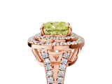 Rose gold Fancy Yellow Cushion Cut Diamond Double Halo Ring with Pavé Band and Prong Setting_79