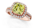 Rose gold Fancy Yellow Cushion Cut Diamond Double Halo Ring with Split Shank and Four-Prong Setting_1
