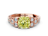 Rose gold Fancy Yellow Cushion  Cut Diamond Engagement Ring with Bezel Set Round Side Stones and Prong Setting_51