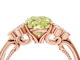 Rose gold Fancy Yellow Cushion  Cut Diamond Engagement Ring with Bezel Set Round Side Stones and Prong Setting_55