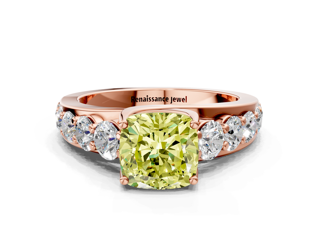 Rose gold Fancy Yellow Cushion  Cut Diamond Engagement Ring with Pavé Band and Four-Prong Setting_3