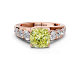 Rose gold Fancy Yellow Cushion  Cut Diamond Engagement Ring with Pavé Band and Four-Prong Setting_3