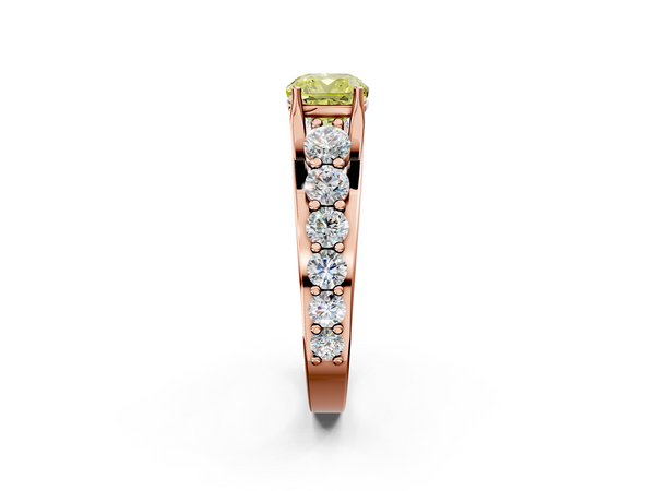 Rose gold Fancy Yellow Cushion Cut Diamond Engagement Ring with Pavé Band and Four-Prong Setting