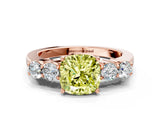 Rose gold Fancy Yellow Cushion  Cut Diamond Five-Stone Prong Set White Gold Ring_32