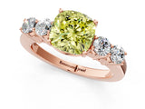 Rose gold Fancy Yellow Cushion  Cut Diamond Five-Stone Prong Set White Gold Ring_33