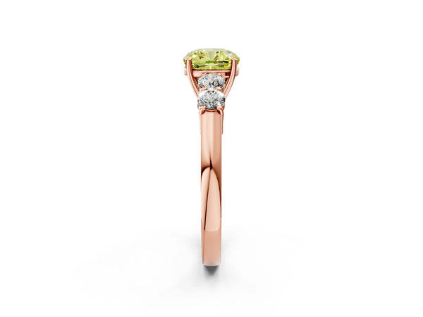 Rose gold Fancy Yellow Cushion  Cut Diamond Five-Stone Prong Set White Gold Ring