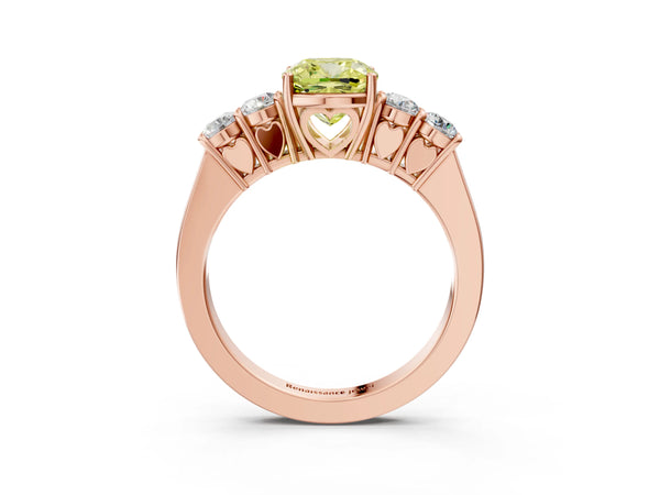 Rose gold Fancy Yellow Cushion  Cut Diamond Five-Stone Prong Set White Gold Ring