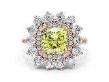 Rose gold Fancy Yellow Cushion Cut Diamond Floral Double Halo Engagement Ring with Prong Setting_25