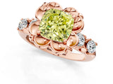 Rose gold Fancy Yellow Cushion  Cut Diamond Floral Halo Engagement Ring with Shared Prong Setting 1