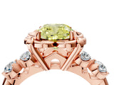 Rose gold Fancy Yellow Cushion  Cut Diamond Floral Halo Engagement Ring with Shared Prong Setting 4