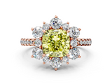 Rose gold Fancy Yellow Cushion  Cut Diamond Floral Halo Pave Band with Prong Setting_37
