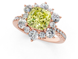 Rose gold Fancy Yellow Cushion  Cut Diamond Floral Halo Pave Band with Prong Setting_38