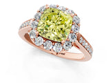 Rose gold Fancy Yellow Cushion Cut Diamond Floral Halo Ring with Pavé Band and Prong Setting_4