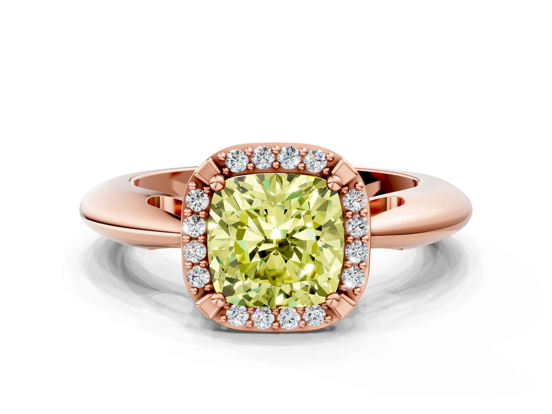 Rose gold Fancy Yellow Cushion  Cut Diamond Halo Engagement Ring with Split Shank and Four-Prong Setting_104
