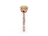 Rose gold Fancy Yellow Cushion Cut Diamond Halo Pave Band with Four-Prong Setting_5