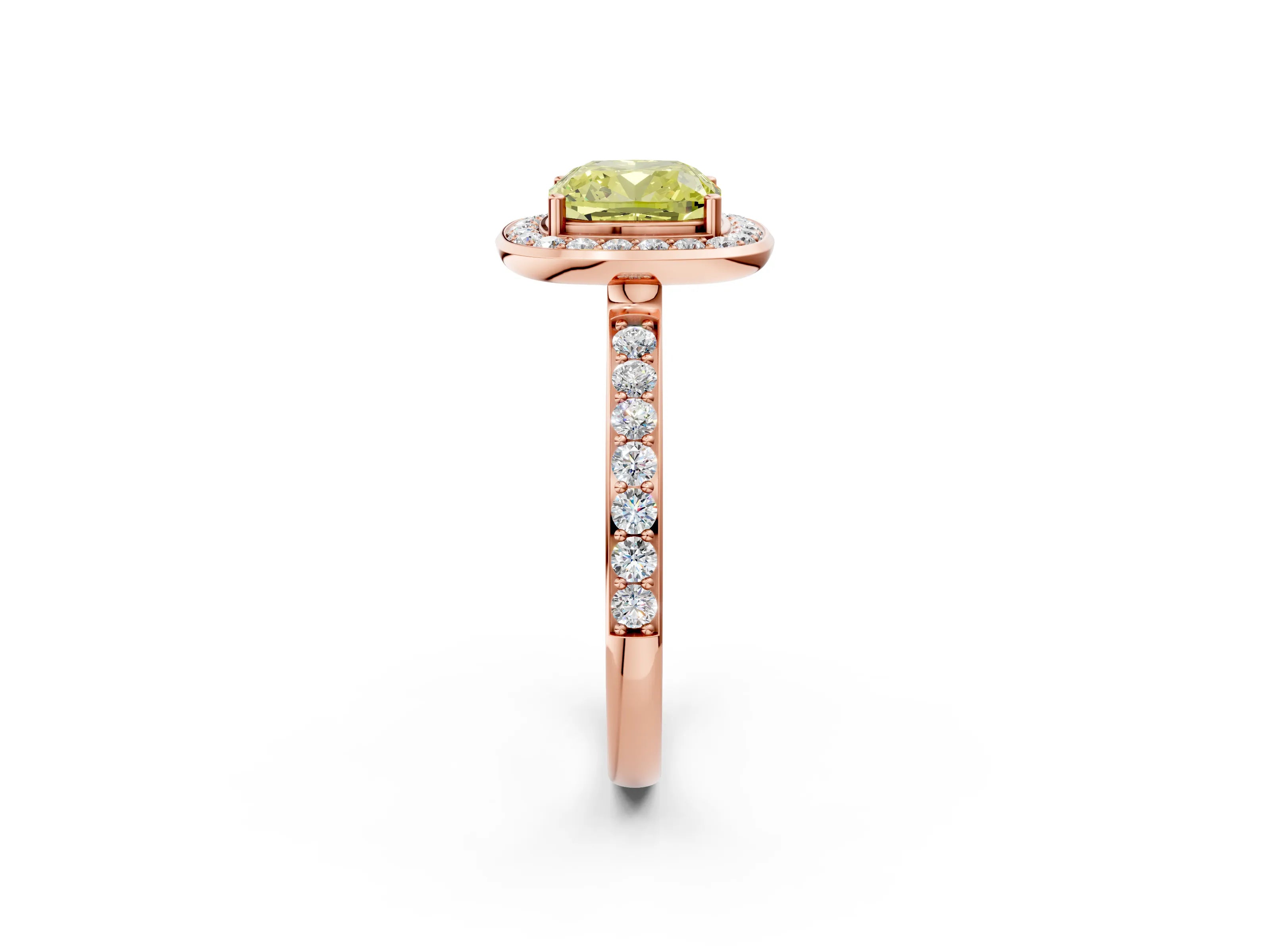 Rose gold Fancy Yellow Cushion Cut Diamond Halo Ring with Bezel Frame and Pavé Band_2