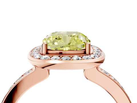 Rose gold Fancy Yellow Cushion Cut Diamond Halo Ring with Bezel Frame and Pavé Band_4