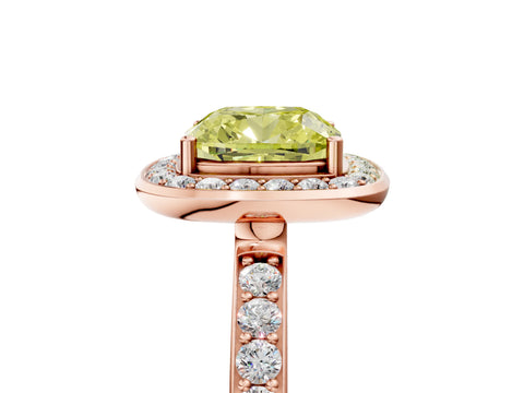 Rose gold Fancy Yellow Cushion Cut Diamond Halo Ring with Bezel Frame and Pavé Band_5