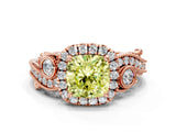 Rose gold Fancy Yellow Cushion Cut Diamond Halo Ring with Milgrain Pavé Band and Four-Prong Setting_69