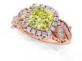 Rose gold Fancy Yellow Cushion Cut Diamond Halo Ring with Milgrain Pavé Band and Four-Prong Setting_70