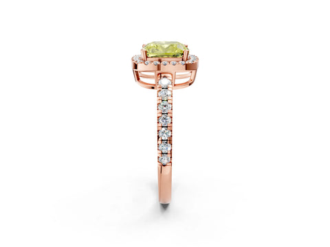 Rose gold Fancy Yellow Cushion Cut Diamond Halo Ring with Pavé Band and Four-Prong Setting_2