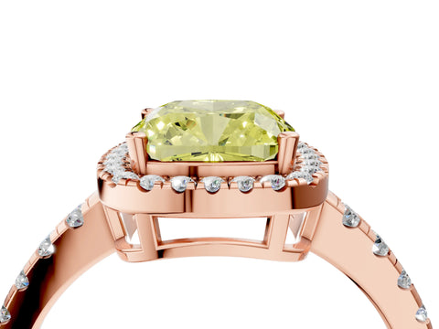 Rose gold Fancy Yellow Cushion Cut Diamond Halo Ring with Pavé Band and Four-Prong Setting_4