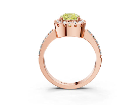 Rose gold Fancy Yellow Cushion Cut Diamond Halo Ring with Pavé Band and Prong Setting_3