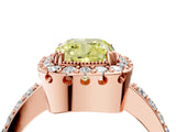 Rose gold Fancy Yellow Cushion Cut Diamond Halo Ring with Pavé Band and Prong Setting_4