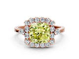 Rose gold Fancy Yellow Cushion Cut Diamond Halo Ring with Pear Side Stones and Prong Setting_62
