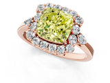 Rose gold Fancy Yellow Cushion Cut Diamond Halo Ring with Pear Side Stones and Prong Setting_63