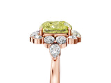 Rose gold Fancy Yellow Cushion Cut Diamond Halo Ring with Pear Side Stones and Prong Setting_67